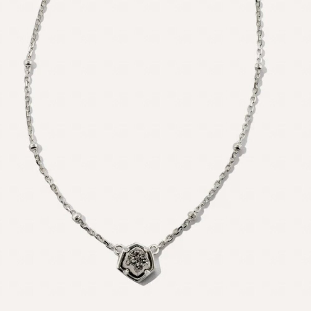 Kendra Scott Vanessa Sterling Silver Pendant Necklace in Platinum Drusy NWT